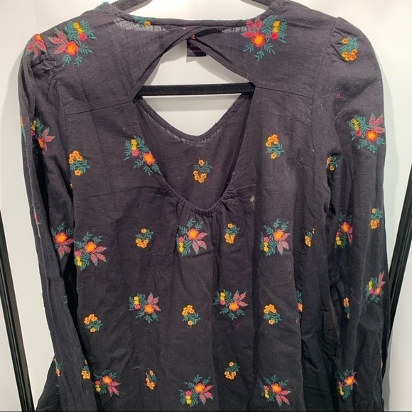 Rock & Roll Cowgirl Tunic Dress Size Large Black Floral Scoop Neck - Picture 4 of 11